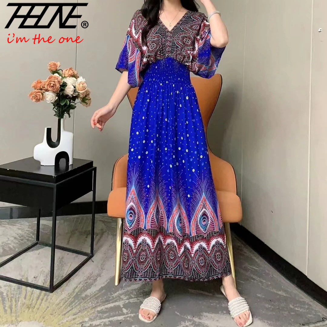 THBATHNE-Robe Indienne pour Femme, Tenue Éducative, Maxi, Longue, Décontractée, Plage, Coréenne, Florale, Coton, Lin, Été, Boho, Bohème