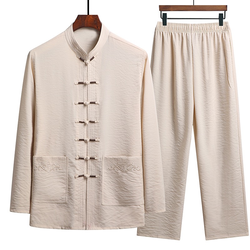 Ensemble de vêtements traditionnels chinois pour hommes, chemise d'automne en lin avec boucle, Kung Fu, haut rétro Oriental, pantalon Tai Chi, uniformes respirants Hanfu
