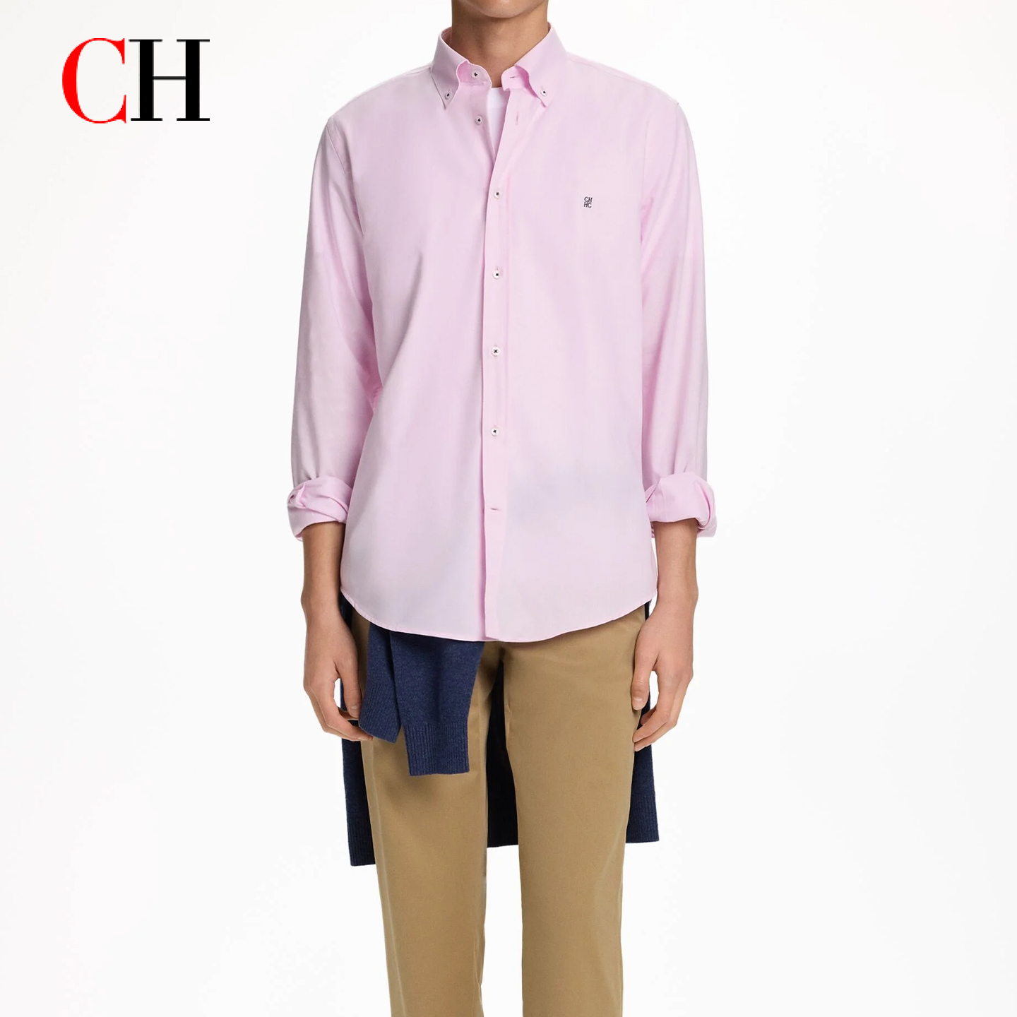 Chemise décontractée à manches longues pour homme avec broderie discrète à revers, idéale pour les sorties et le style urbain