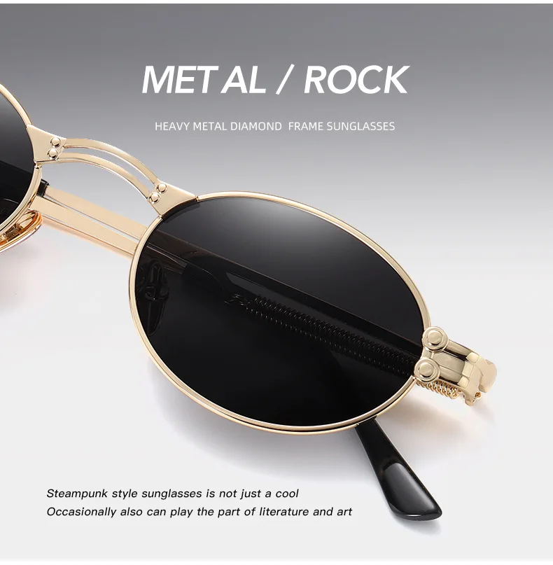 Lunettes de soleil steampunk gothiques classiques pour hommes et femmes, lunettes de soleil vintage, monture ronde en métal, créateur de marque, haute qualité, UV400