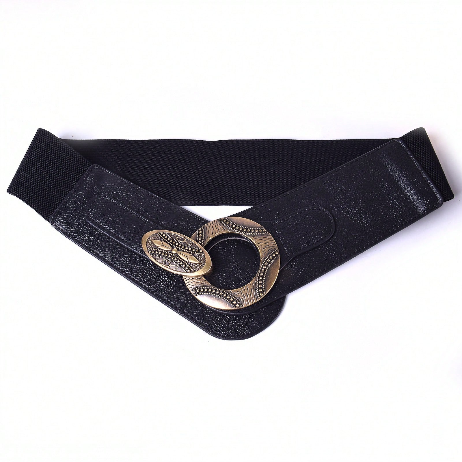Ceinture large pour femme en cuir avec boucle en métal doré rétro, ceinture à boucle entrelacée pour robe, combinaison et manteau