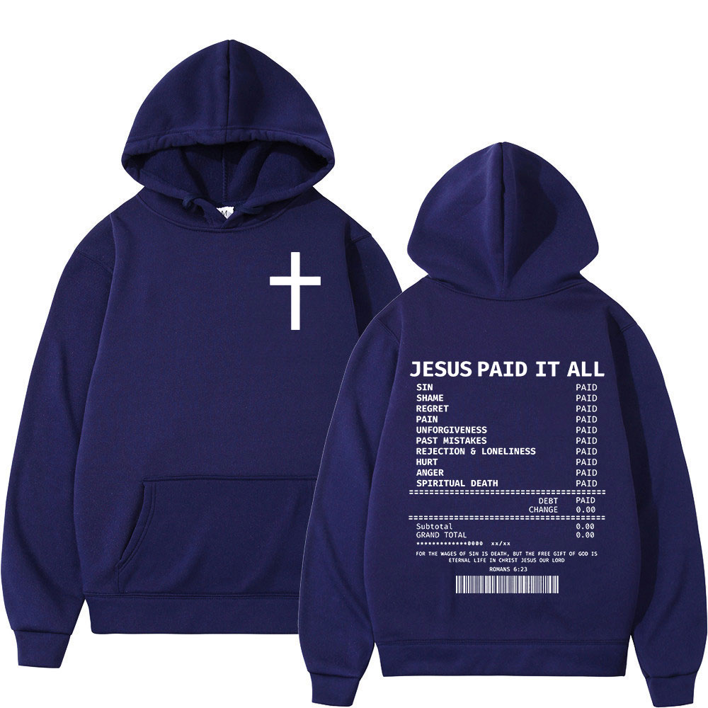 Salut jésus payé tout sweats à capuche verset de la Bible chrétienne hommes femmes vêtements Hip Hop Vintage sweats pulls surdimensionnés