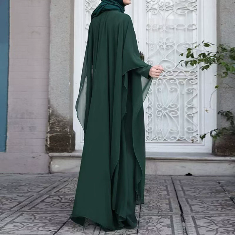 Ramadan mode musulmane printemps et automne nouvelle Robe d'asie du sud-est deux pièces ensemble manches chauve-souris rétro ample col rond Robe