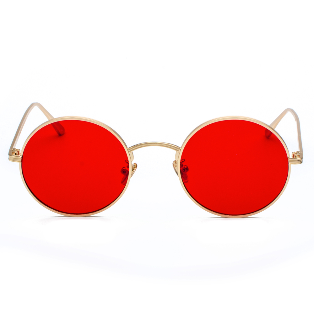 Peekaboo – lunettes de soleil rondes en métal doré pour hommes et femmes, style rétro, verres rouges, unisexe, jaune, rose, noir, été 2018