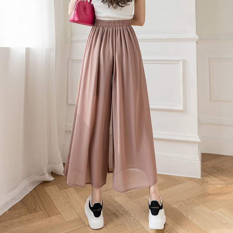 Jupe-pantalon plissée en mousseline de soie pour femme, vêtement léger et décontracté, taille haute, jambes larges, mode coréenne, Harajuku