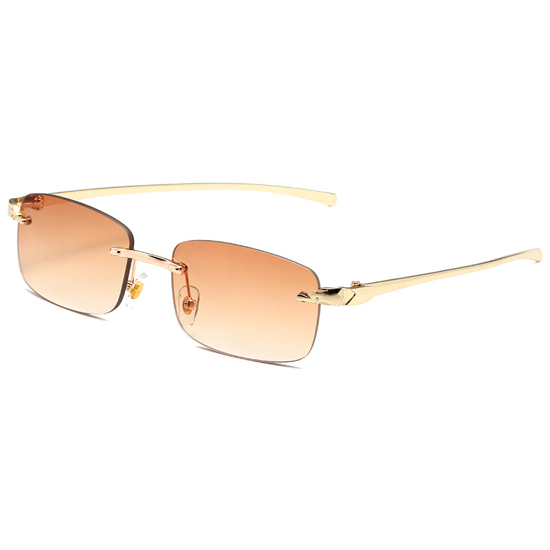 Lunettes de soleil rectangulaires sans monture pour femmes et hommes, lunettes de soleil léopard, petites nuances carrées, UV400, mode populaire, été, voyage