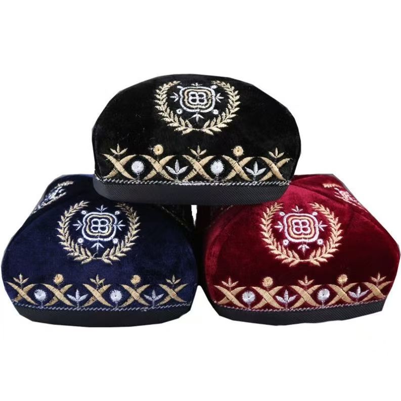 Casquettes ethniques kazakhes pour hommes, chapeau brodé à quatre coins rouge noir, bande de danse, couvre-chef de Performance, chapeaux Kufi en tissu velours