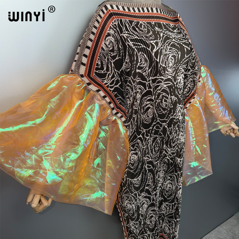 Robe d'été WINYI à manches bouffantes, plissée, élastique, slim, style bohème, robe de plage, kaftan, abaya, robe de soirée de luxe Dubaï.