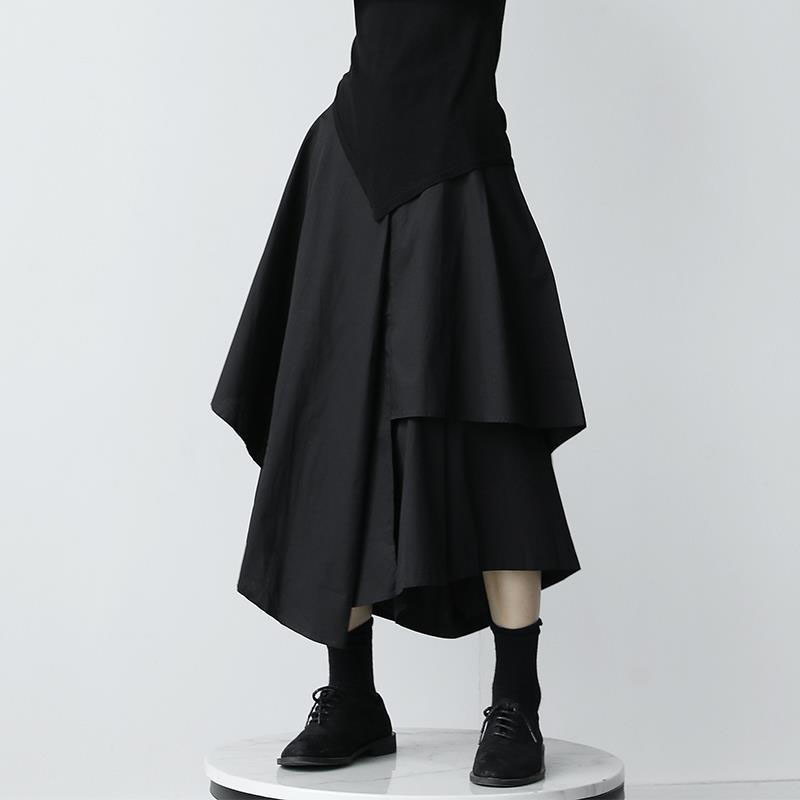 Femmes jupes noires japonais gothique irrégulière taille haute jupe plissée pantalon pour femmes Vintage Cargo jupes femmes vêtements dames