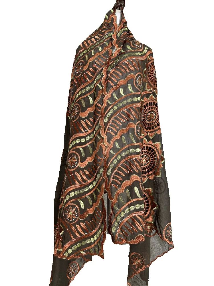 Nouveau Foulard Islamique Africain 2026 pour Femme, Turban Pashmina Tendance, Châle Brodé 100% Coton, Hijab de Prière et de Fête Musulman pour Femme