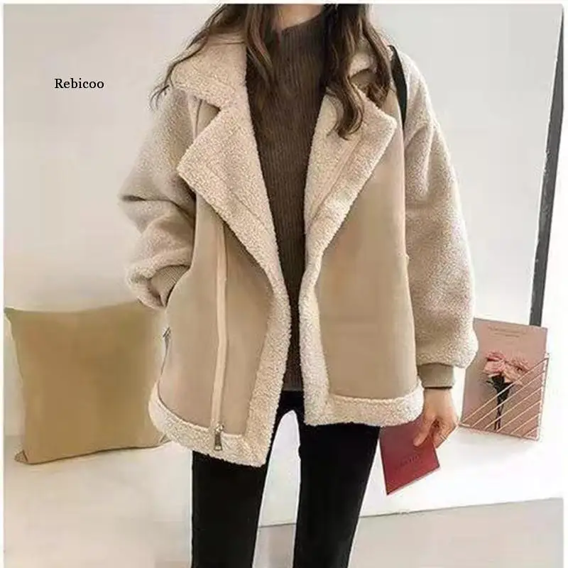Manteau en laine d'agneau pour femme, manteau en peau de mouton, veste épaissie en fourrure, manteau chaud, respirant, 1 pièce, automne, hiver