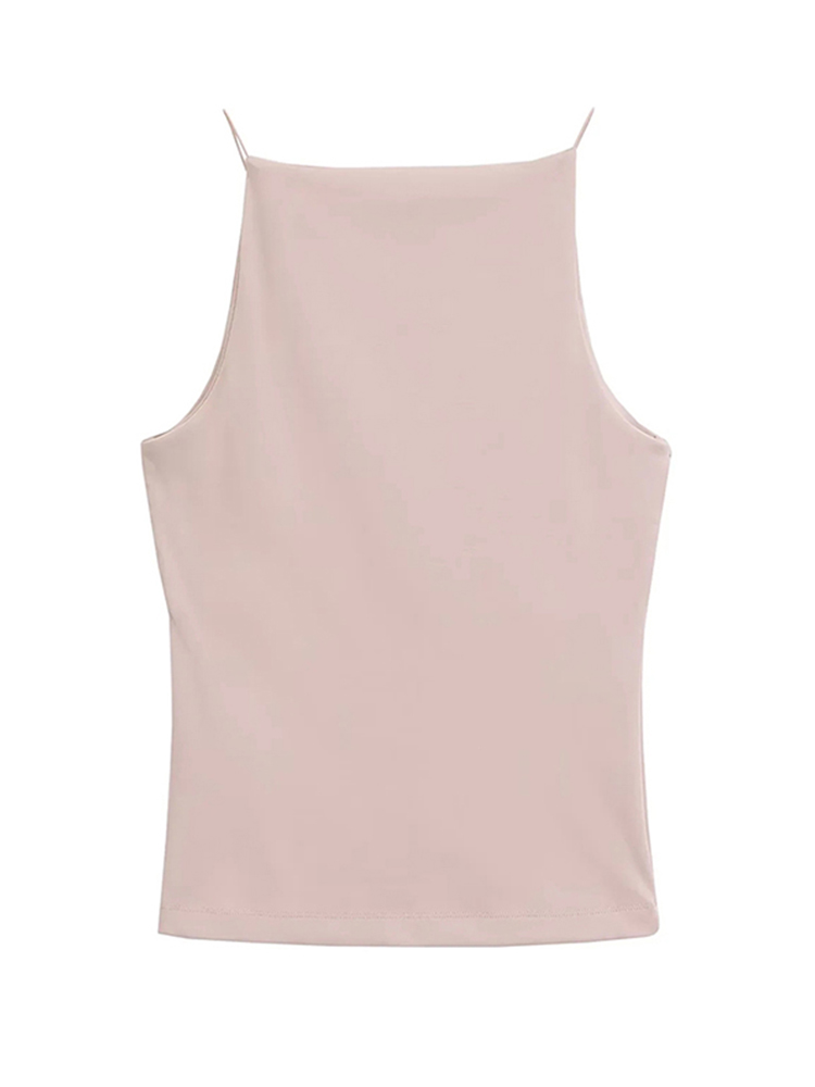 Halter en Fibres Précieuses pour Femme, Camisole à Bretelles Fines, Solide, Document à la Mode