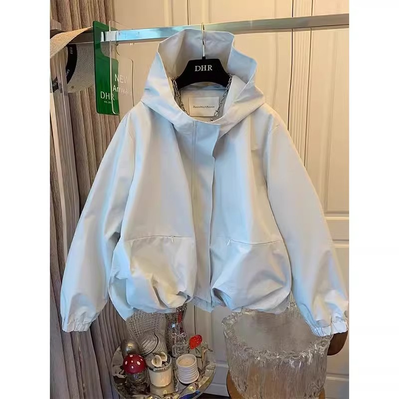 Veste courte à capuche britannique pour femmes, Trench-coat ample et décontracté, coupe-vent de printemps, manteau coréen avec cordon de serrage et poches, nouvelle collection 2025