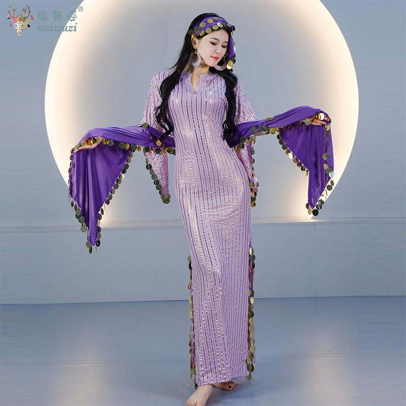 Robe de danse orientale pour femmes, style Shaabi Baladi Saidi, avec de grandes paillettes, costume de scène, vêtements de compétition de danse orientale