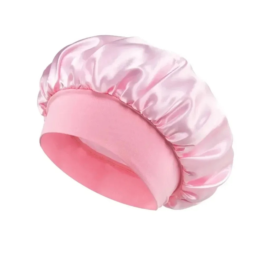 1 pièce Nouveau bonnet de nuit en soie et satin à large bord, avec bande élastique douce, pour femmes et hommes aux cheveux bouclés