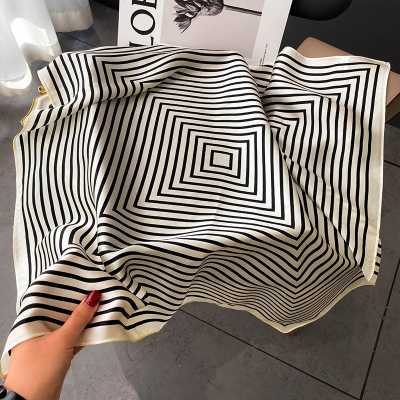 Foulard carré en soie à rayures géométriques pour femmes, 70x70, Simple, cadeaux, bandeau en Satin de haute qualité, châle, foulards de cou