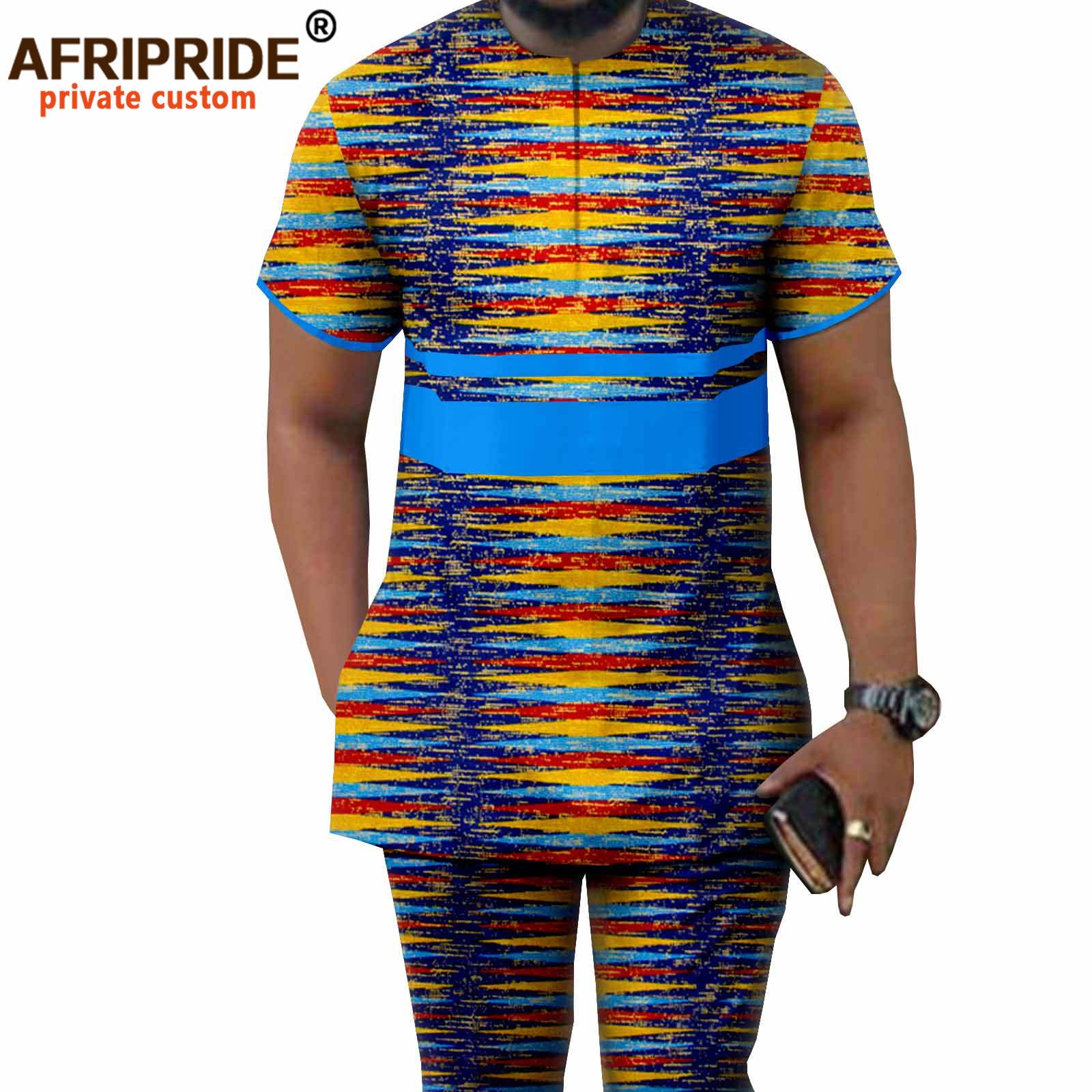 Ensemble de vêtements africains pour hommes, chemise Dashiki, haut court, tenue à manches courtes, pantalon Ankara, grande taille, tenues décontractées, A2116042, 2 pièces