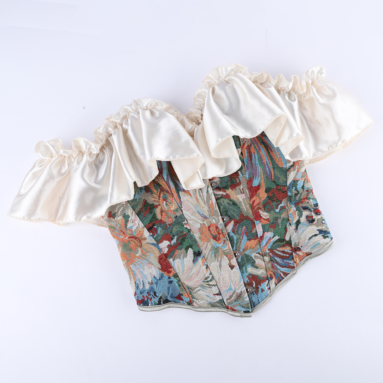 Femmes Bustier hauts Vintage Jacquard fleur Corset à volants manches corps Shaper à la mode Renaissance chemises
