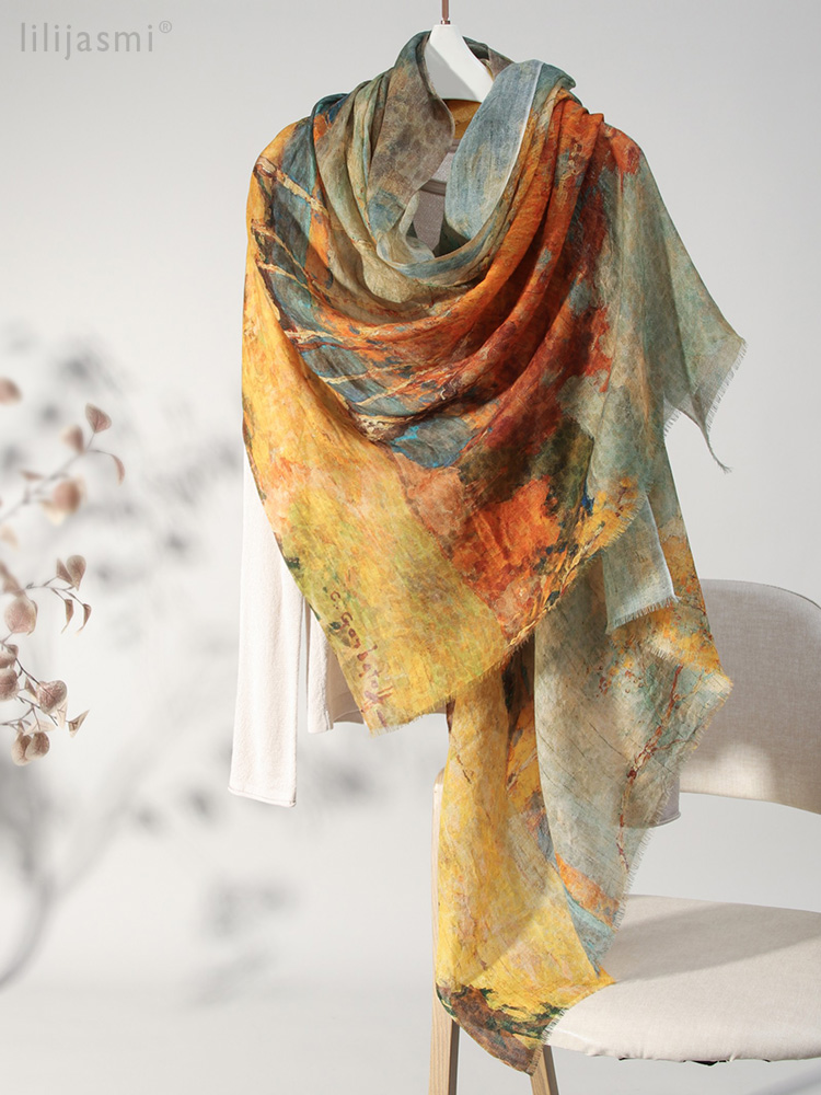 Master Art 100% laine mérinos super fine châle enveloppes écharpe ultra-légère printemps été 200x80 cm foulards de luxe dames Hijab Bandana
