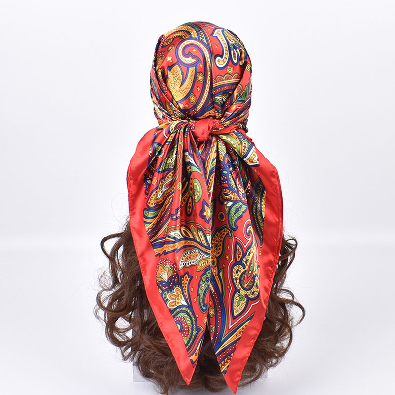 Foulard carré en soie 90x90cm pour femme, imprimé, bandeau, hijab en satin, bandeaux pour cheveux, écharpe, couvre-chef féminin, bandana