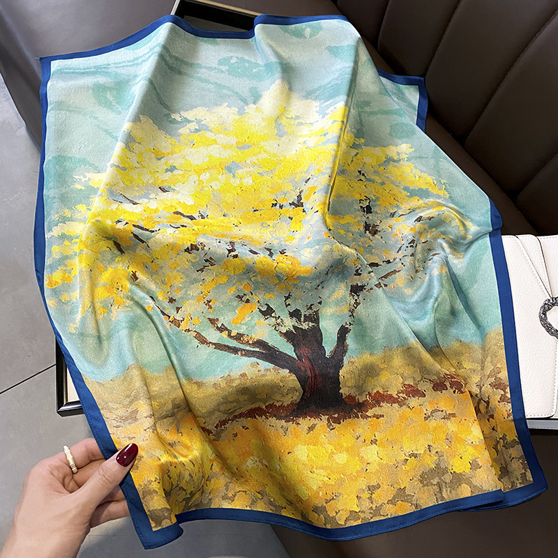 Foulard carré en soie 100% naturelle pour femmes, bandana, foulard pour cheveux, châles, foulard carré pour le cou, accessoires de mode, cachecol femme