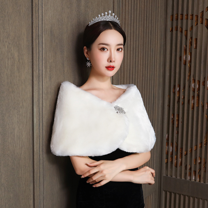 Châle de mariée en fausse fourrure pour femme, Cape de mariage, boléro chaud d'hiver, manteau, veste pour soirée, enveloppes de châle de mariée