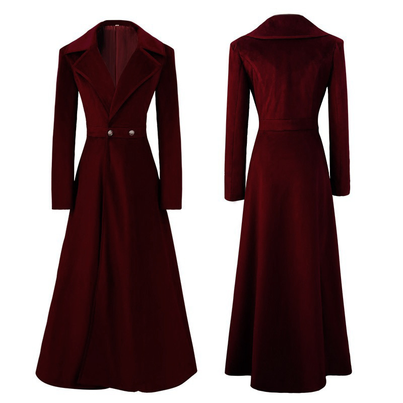 Trench-Coat élégant à revers cranté pour femme du 19ème siècle, veste longue en velours, longueur Maxi, gothique victorien, coupe cintrée