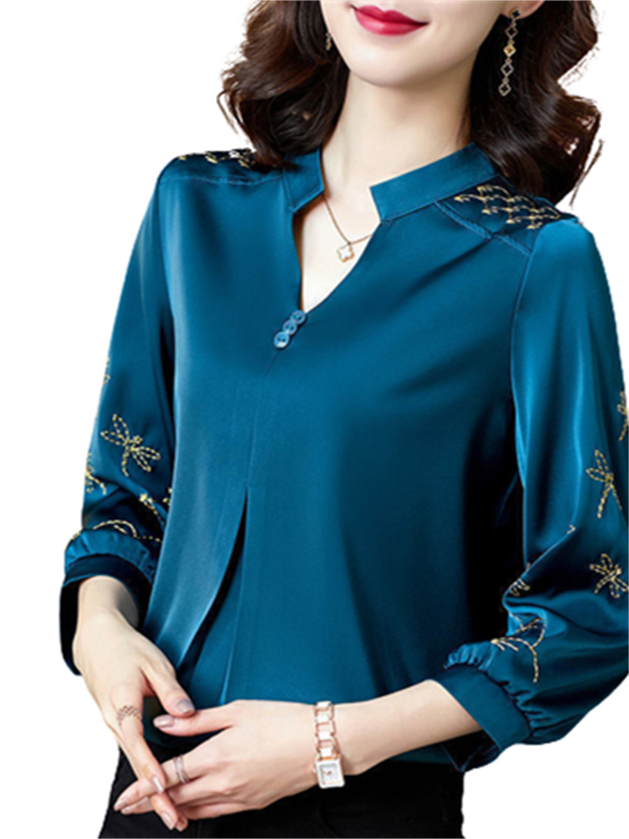 5XL grande taille femmes printemps été Blouses chemises dame mode décontracté à manches longues rabattu haut Blouse WY0391