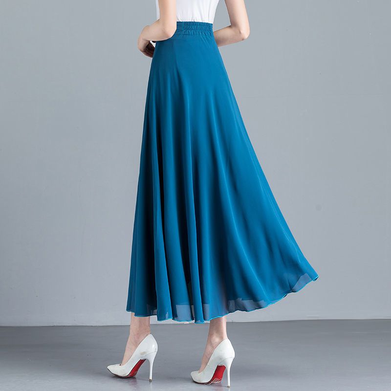 Jupe longue en mousseline de soie pour femme, élégante, vintage, printemps, été, bureau, dame, tout-assressenti, mode, taille haute, mince, jupes mi-longues décontractées