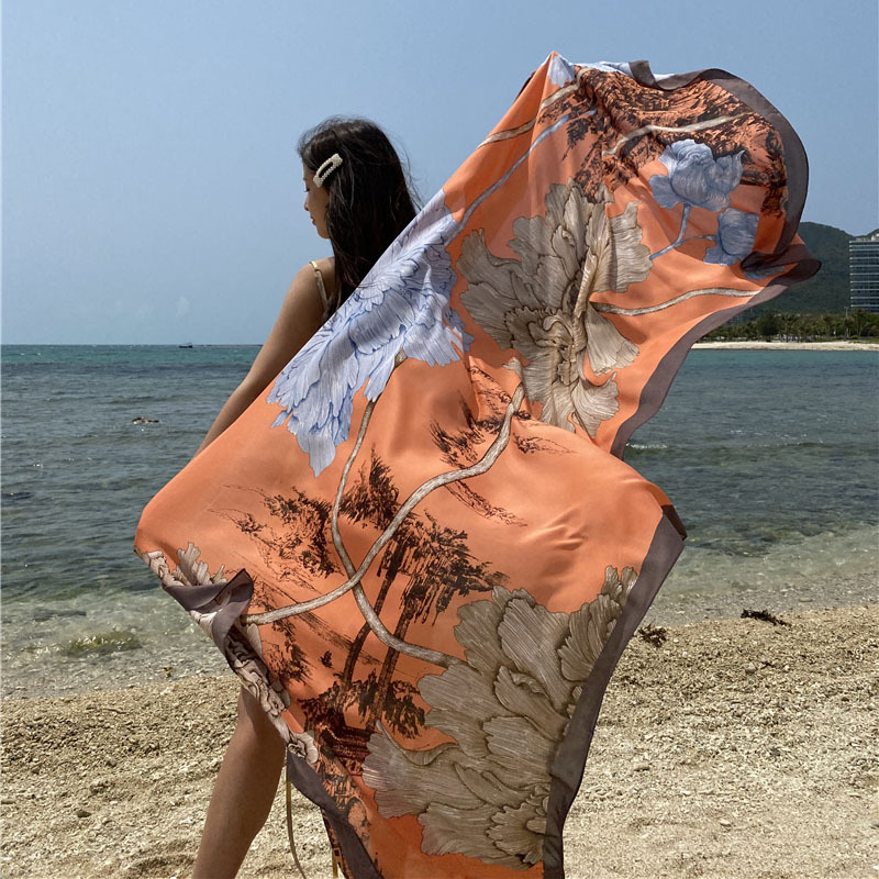 Grand Châle de Plage pour Femme, Écharpe de Voyage, Bikini, Design Floral, Sarong, Couverture de Bain de Luxe, 90x180cm