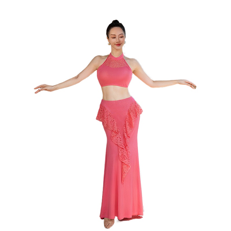 Costume de danse du ventre pour femmes, ensemble en maille confortable et respirante, vêtements d'entraînement de danse du ventre orientale pour adultes et filles
