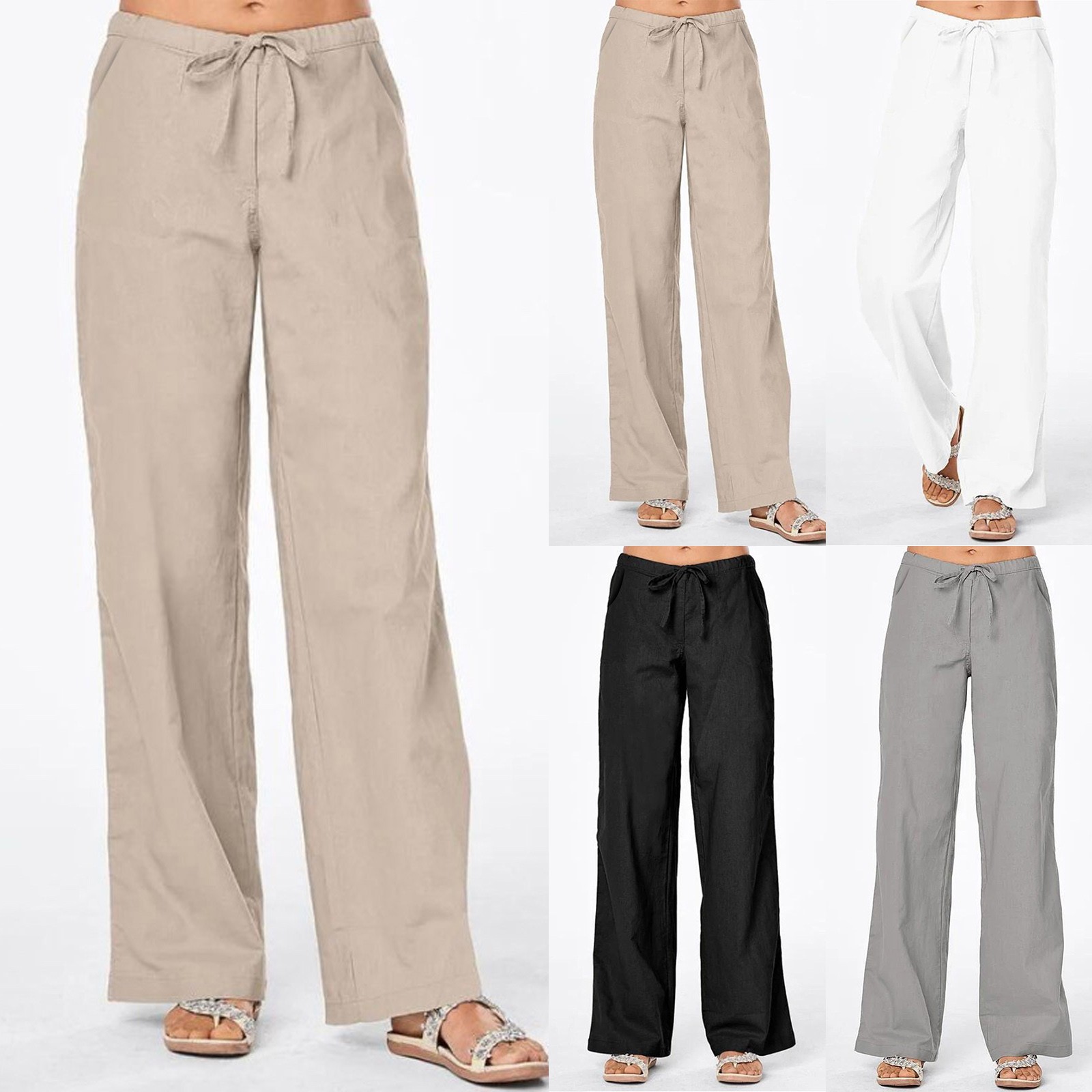 Pantalon en lin et coton pour femme, taille élastique, monochrome, grande taille, longueur de rinçage, mode décontractée, fjFemale, été