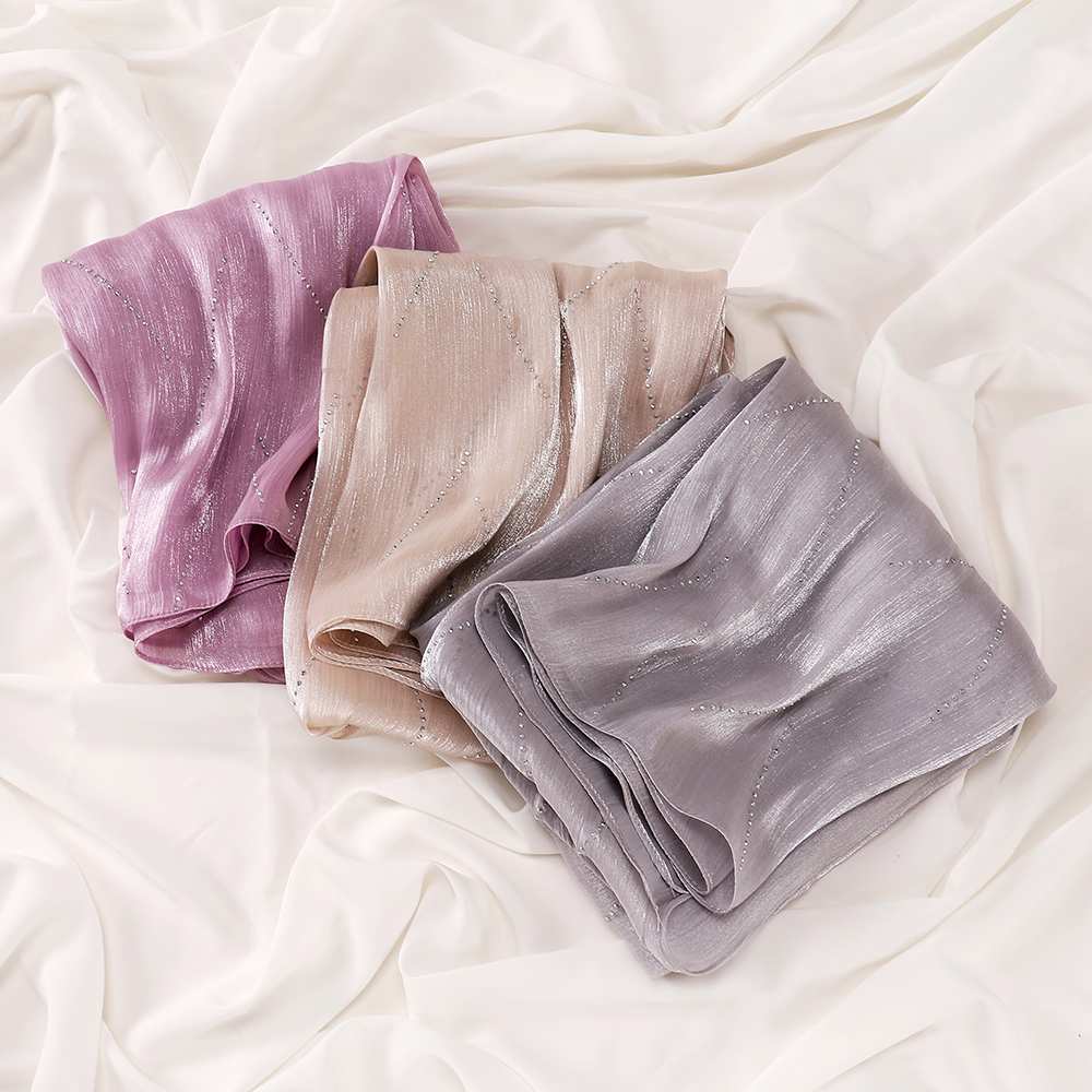 Hijab de luxe en mousseline froissée scintillante avec strass, écharpe musulmane étincelante, châle pour Ramadan et Aïd