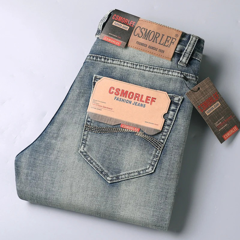 Jean de marque de luxe léger haut de gamme pour hommes, rétro, coupe Slim, droit, polyvalent, décontracté, gris, épais, automne et hiver