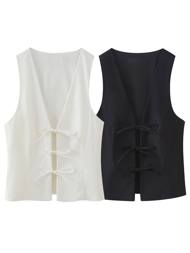 Haut en fibre à col en V à lacets pour femmes, mode vintage, solide, femme, sexy, fête, précieux, été, Y2k, 2025