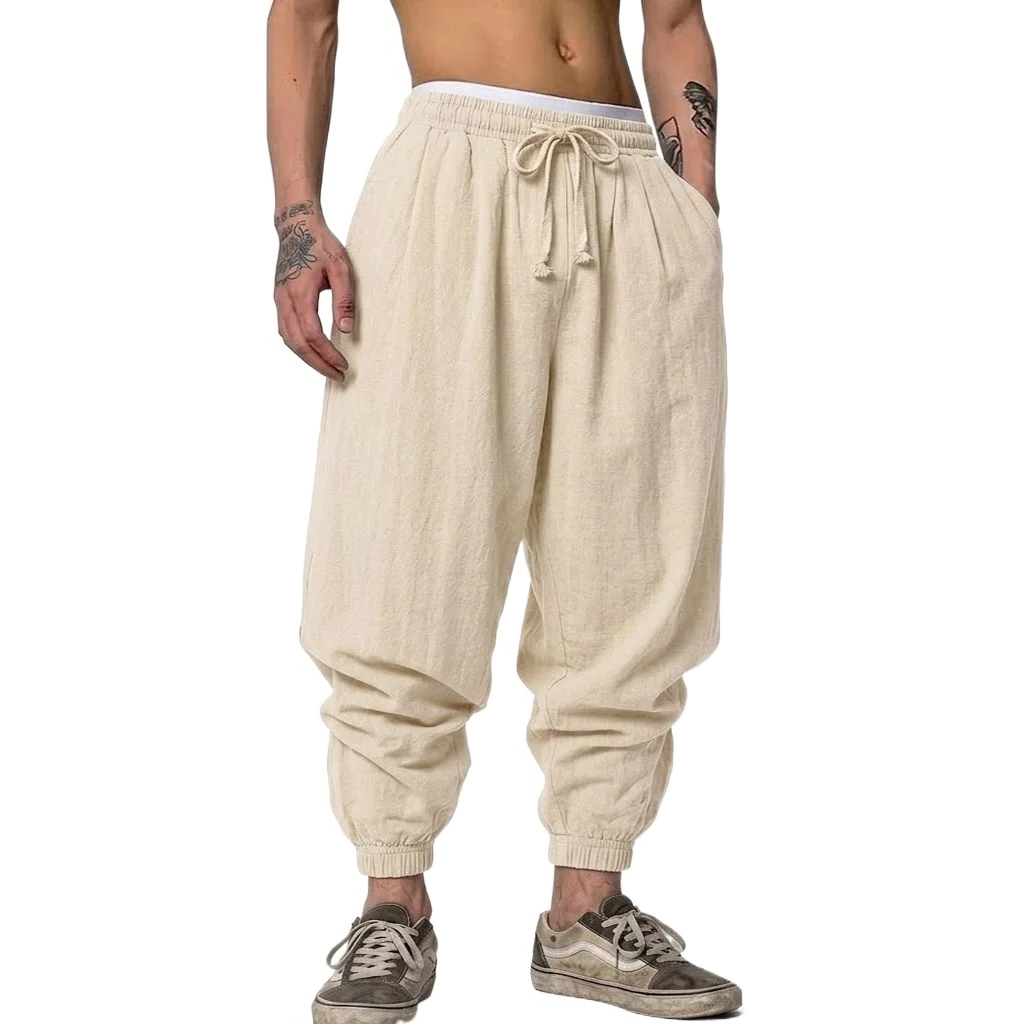 Pantalon Harem ample décontracté en coton et lin coréen pour homme, avec cordon de serrage, idéal pour le sport, le quotidien et le travail – Collection Printemps-Automne