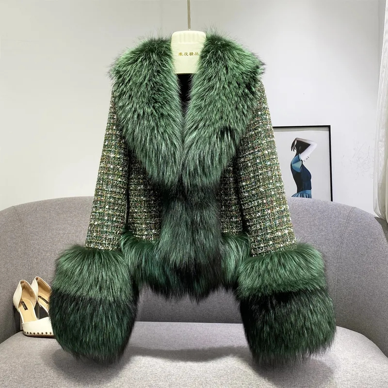 Femme hiver épais coton mince court laine veste femmes nouveau mince importé peau entière rouge col de fourrure de renard Imitation manteau de fourrure A863