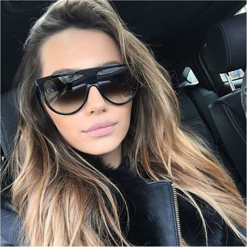 Lunettes de soleil surdimensionnées rétro pour femmes 2026, marque vintage, monture large, dessus plat, lunettes de soleil de créateur, Okulary Eyewear