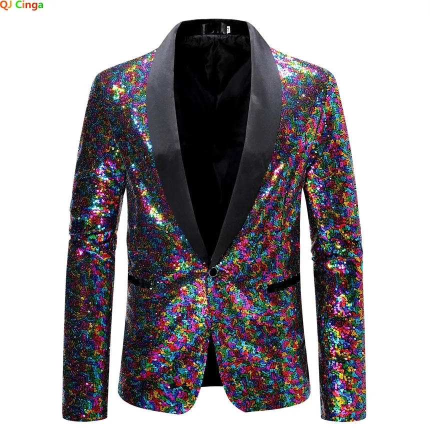 Blazer doré brillant pour homme, orné de paillettes, veste de costume pour soirée, bal de promo, vêtements de scène pour chanteurs