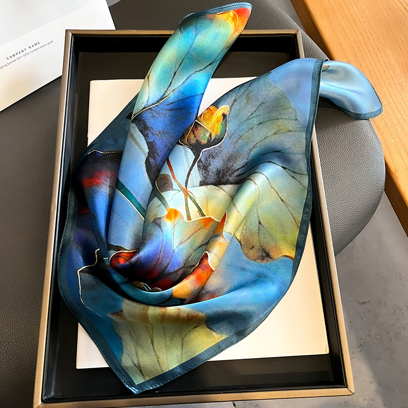 Foulard carré en soie à motifs floraux pour femme, Hijab, Bandeaux pour cheveux, Foulard de cou, Châle en satin, Bandeau ruban, Bandana de mode pour le cou