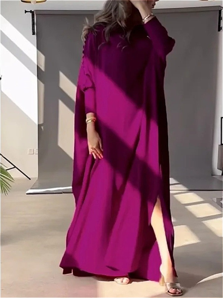 Robe Abaya Musulmane Femme 2026 – 5 Couleurs, Coupe Ample H-Line, Épaule Unique, Manches Chauve-Souris, Fente, Robe Longue Maxi Islamique Modeste