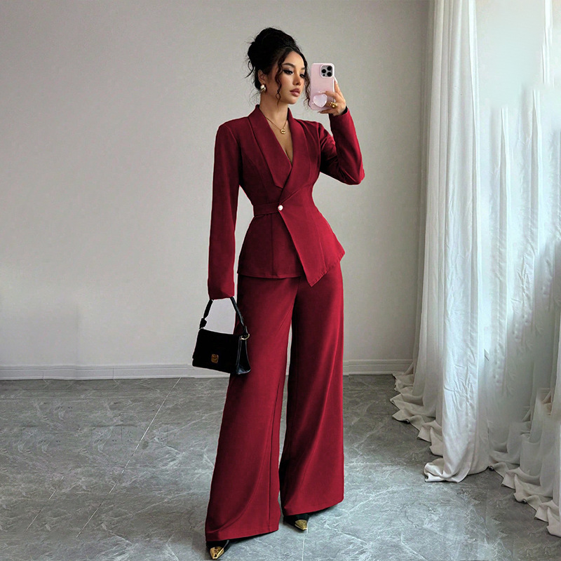 Tempérament mode pantalons minces ensembles femmes couleur unie moulante Blazer manteau pantalon droit deux pièces ensemble vêtements de transport