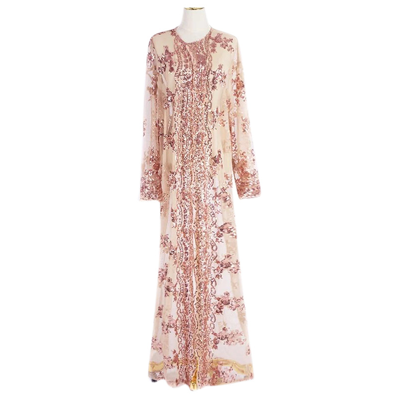 Musulman perlé paillettes Sexy brodé dubaï turquie dames Cardigan mode femmes Islam robe à manches longues à travers maille voir manteau