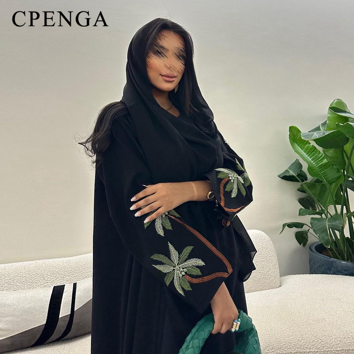 Robe musulmane noire de ramadan pour femmes, robe modeste, abaya unie ouverte, caftan marocain, broderie saoudienne et arabe, islam turc, Eid Ramadan
