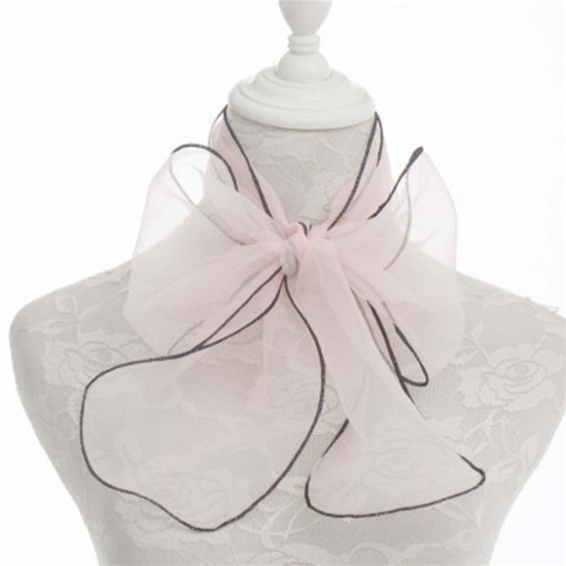 Foulard Long et étroit en soie avec nœud Transparent pour femme, en Organza coréen, pour la protection du cou, châle, protection solaire, P32