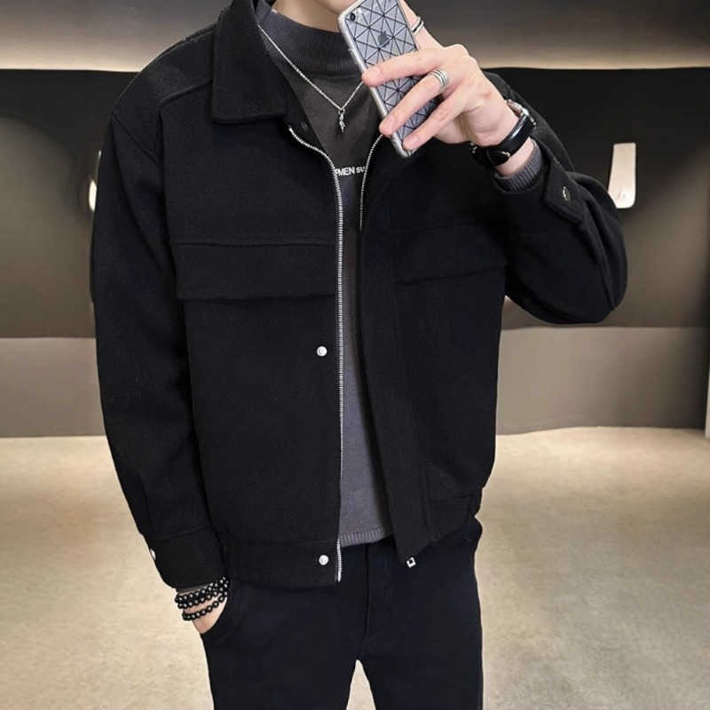 Veste coréenne KIDWHXR pour homme, automne, vintage, col rabattu, vêtement d'extérieur pour homme, simple, uni, patchwork, manteau décontracté pour homme d'affaires.
