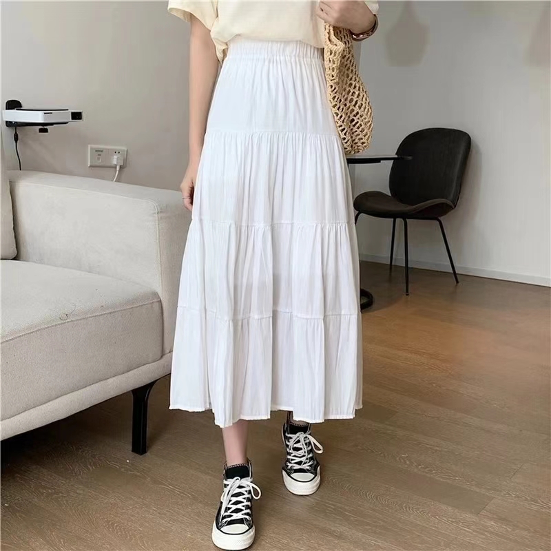 Printemps été femmes jupes Vintage taille haute élastique Patchwork blanc noir Chic longue gâteau a-ligne jupe