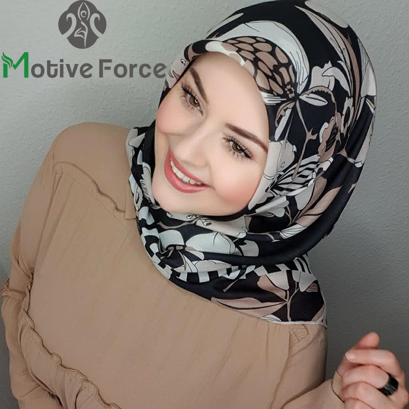 Abaya-Turban Instantané en Satin pour Femme Musulmane, Hijab Carré Imprimé, Écharpe Luxueuse, Robe Islamique en Jersey