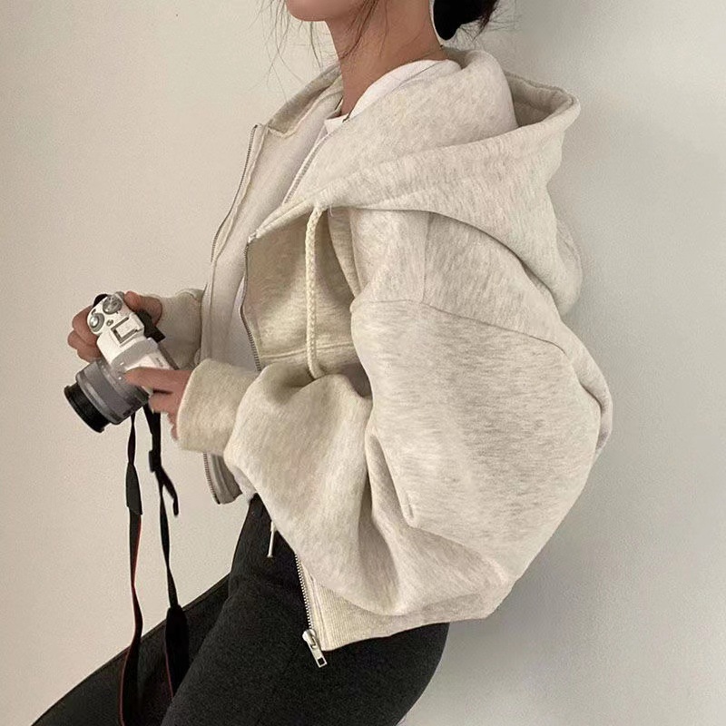 Sweat-shirt à capuche avec fermeture éclair pour femme, haut court à manches longues, décontracté, Y2K, Streetwear, vestes Harajuku, manteaux, automne