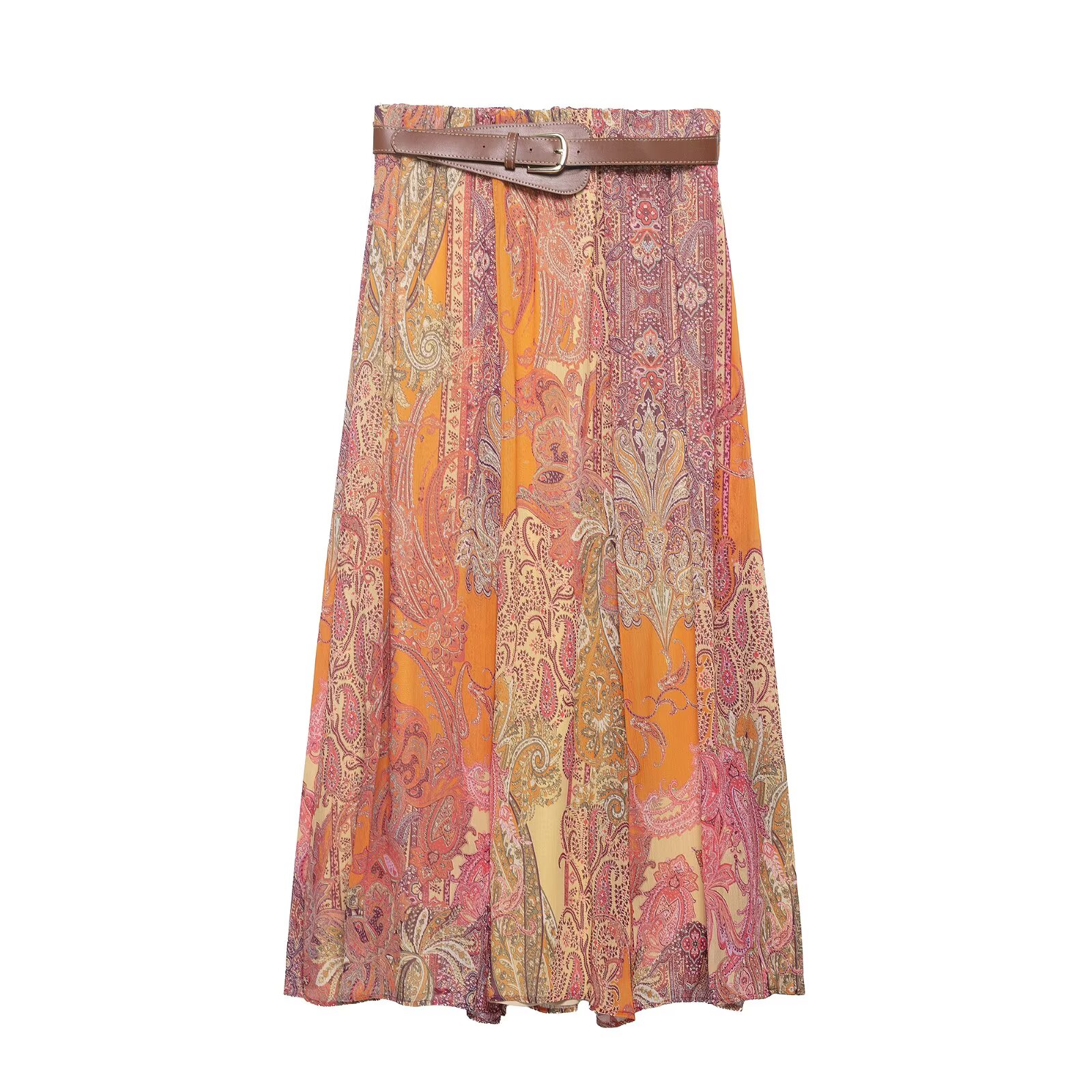 Jupes décontractées imprimées pour femmes, nouvelle collection été 2026, taille haute tendance avec ceinture, coupe ample, style français floral, idéales pour les vacances à la plage